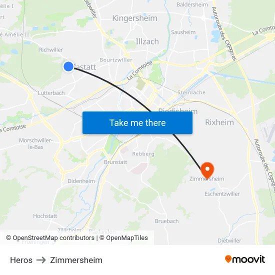 Heros to Zimmersheim map