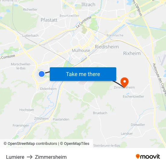 Lumiere to Zimmersheim map