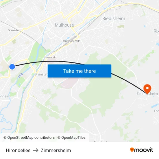 Hirondelles to Zimmersheim map