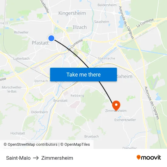 Saint-Malo to Zimmersheim map