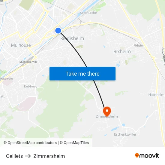 Oeillets to Zimmersheim map