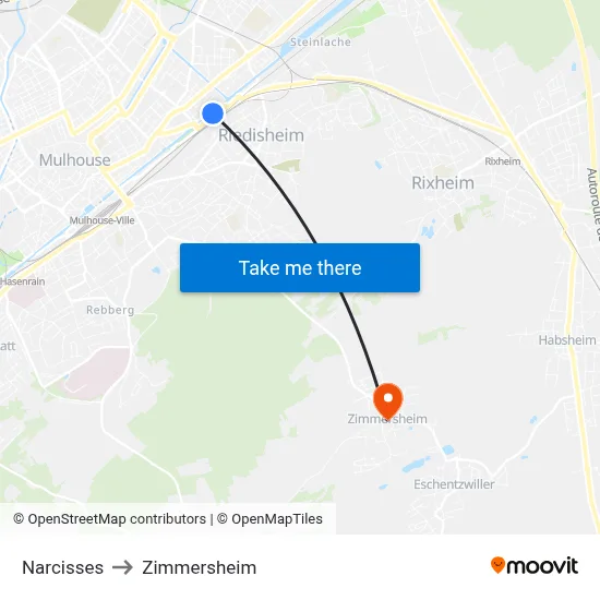 Narcisses to Zimmersheim map