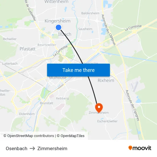 Osenbach to Zimmersheim map