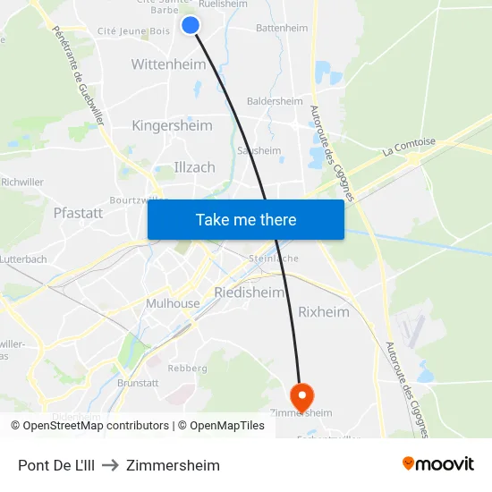 Pont De L'Ill to Zimmersheim map