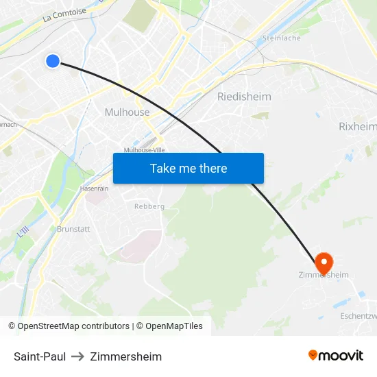 Saint-Paul to Zimmersheim map