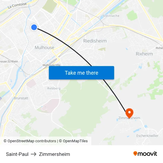 Saint-Paul to Zimmersheim map