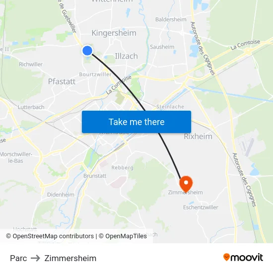 Parc to Zimmersheim map