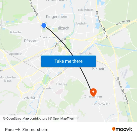 Parc to Zimmersheim map