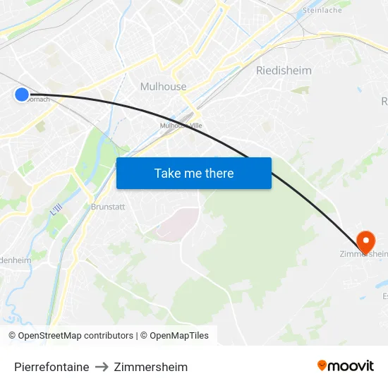 Pierrefontaine to Zimmersheim map