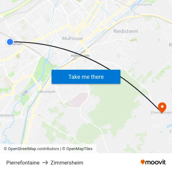 Pierrefontaine to Zimmersheim map