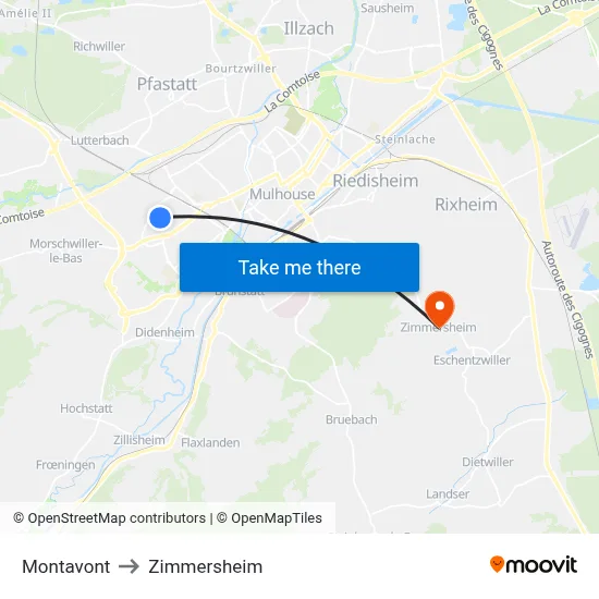 Montavont to Zimmersheim map