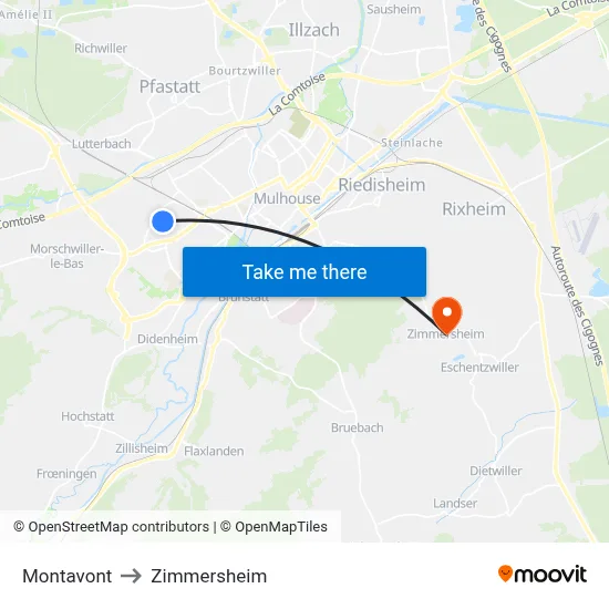 Montavont to Zimmersheim map