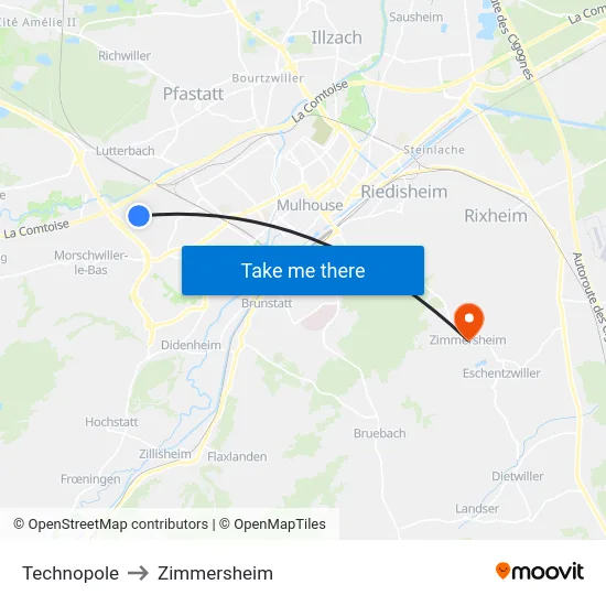 Technopole to Zimmersheim map