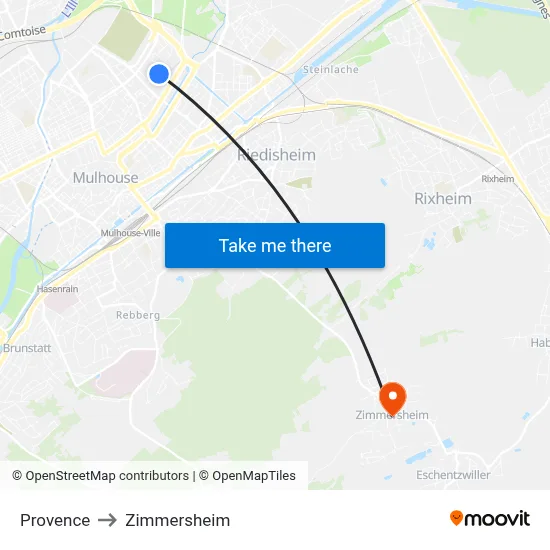 Provence to Zimmersheim map