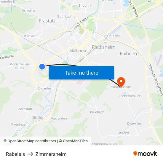 Rabelais to Zimmersheim map
