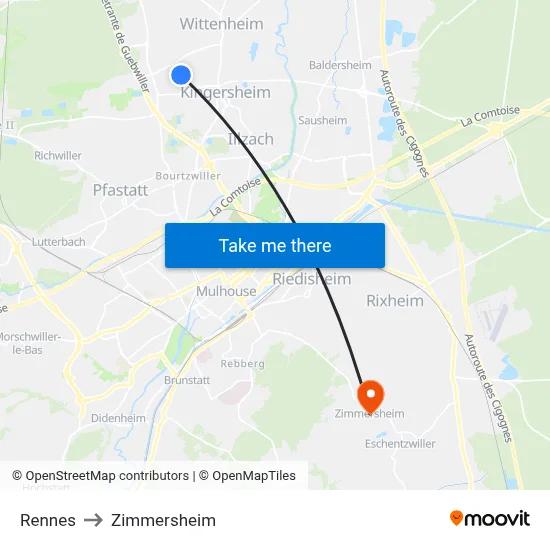 Rennes to Zimmersheim map