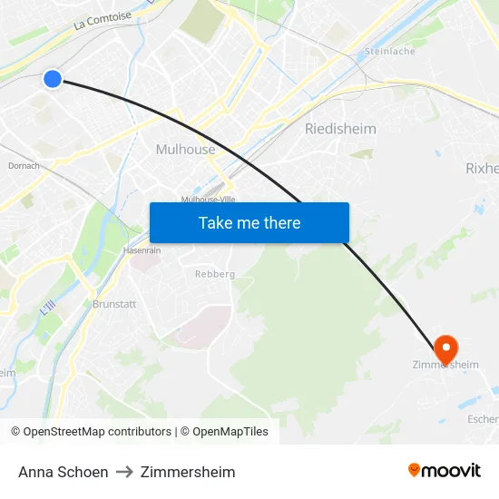 Anna Schoen to Zimmersheim map