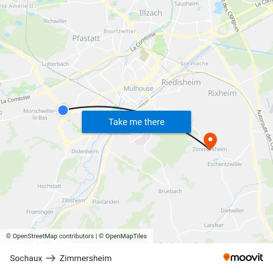 Sochaux to Zimmersheim map