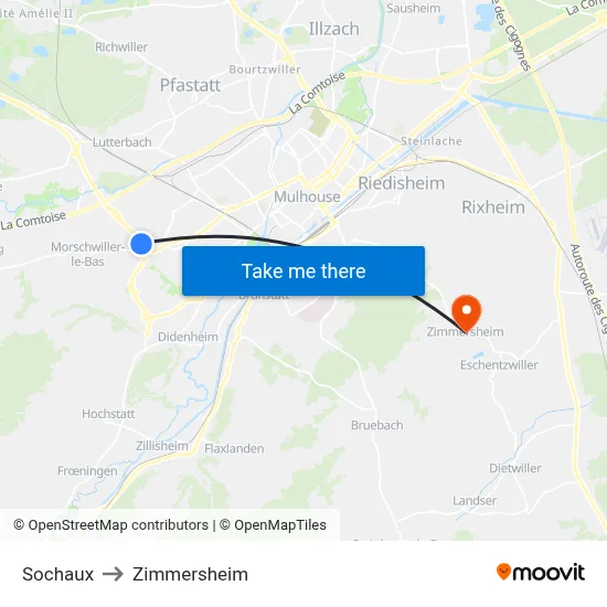 Sochaux to Zimmersheim map
