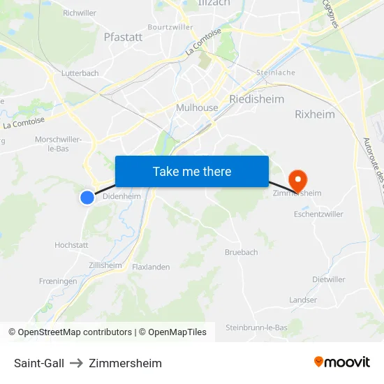 Saint-Gall to Zimmersheim map