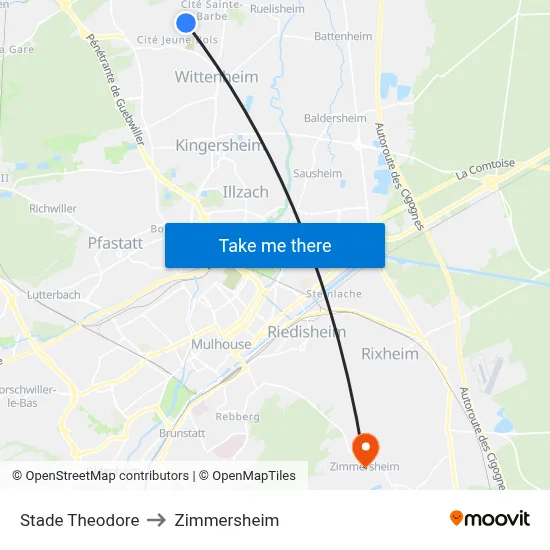 Stade Theodore to Zimmersheim map