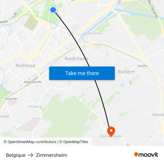 Belgique to Zimmersheim map