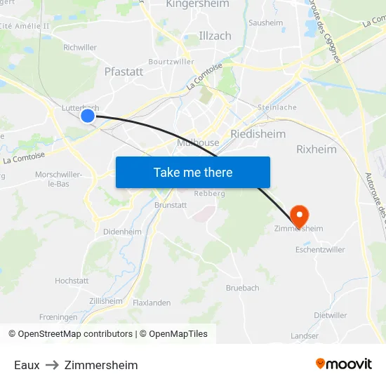 Eaux to Zimmersheim map