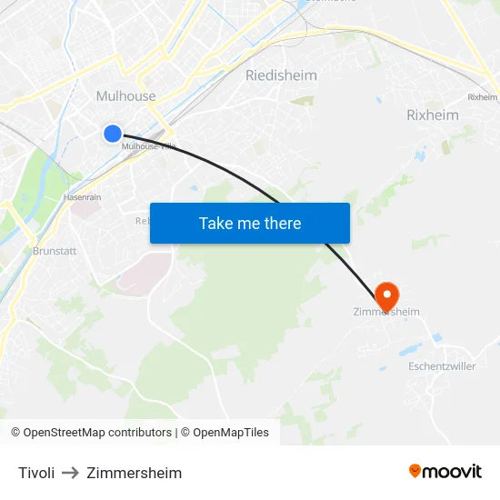 Tivoli to Zimmersheim map