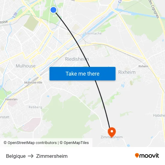Belgique to Zimmersheim map
