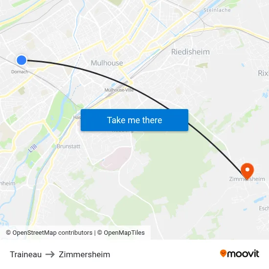 Traineau to Zimmersheim map
