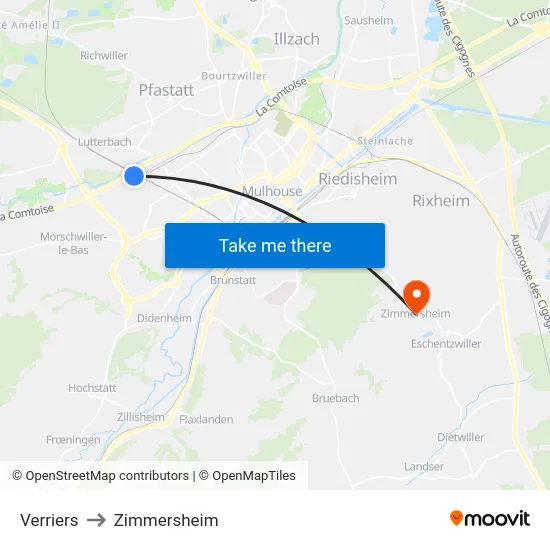 Verriers to Zimmersheim map