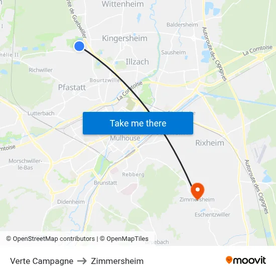 Verte Campagne to Zimmersheim map