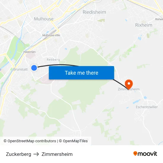 Zuckerberg to Zimmersheim map