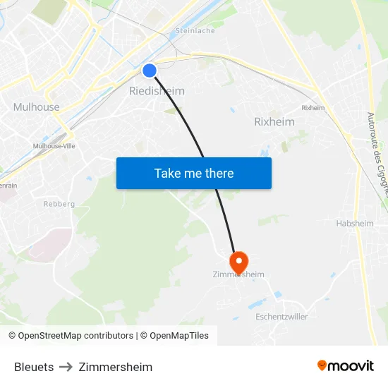 Bleuets to Zimmersheim map