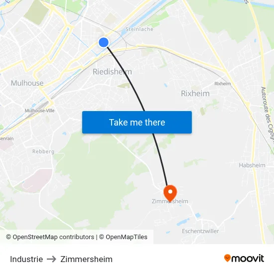 Industrie to Zimmersheim map