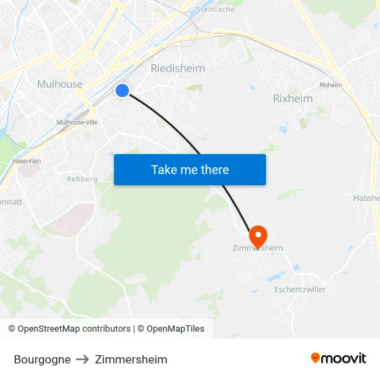 Bourgogne to Zimmersheim map