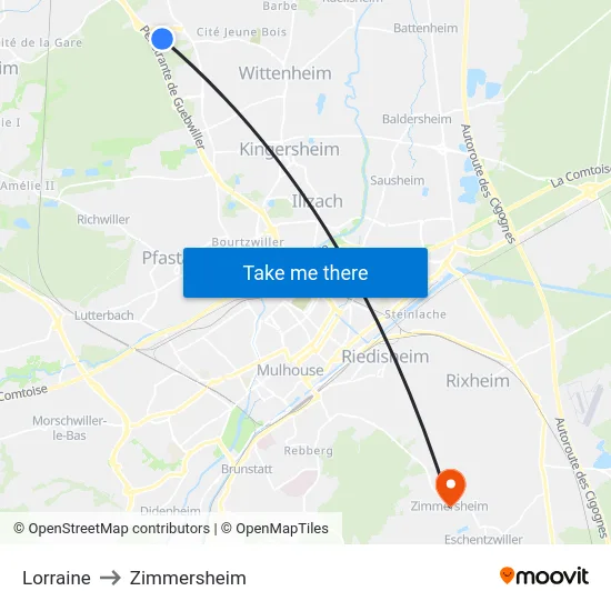 Lorraine to Zimmersheim map