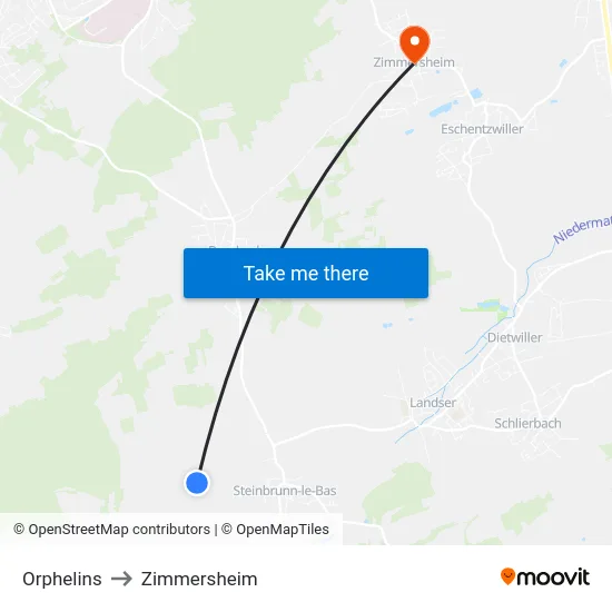 Orphelins to Zimmersheim map