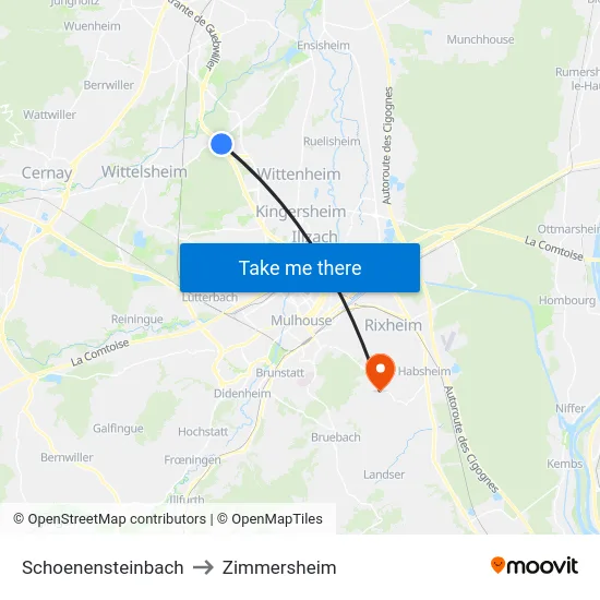 Schoenensteinbach to Zimmersheim map