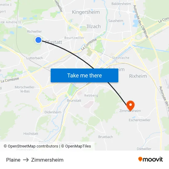 Plaine to Zimmersheim map