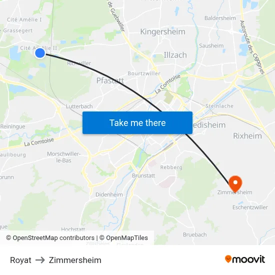 Royat to Zimmersheim map