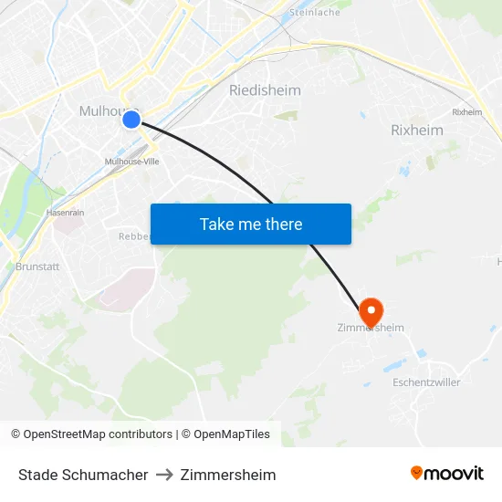 Stade Schumacher to Zimmersheim map