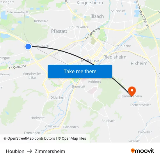 Houblon to Zimmersheim map