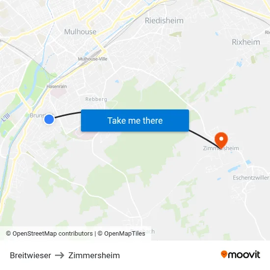 Breitwieser to Zimmersheim map