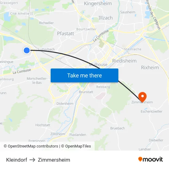 Kleindorf to Zimmersheim map