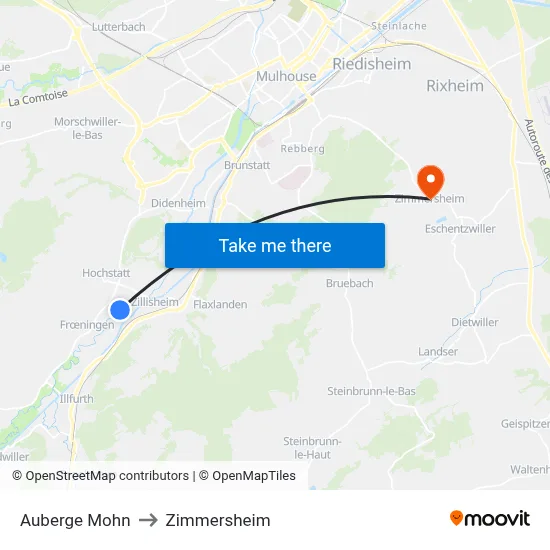 Auberge Mohn to Zimmersheim map