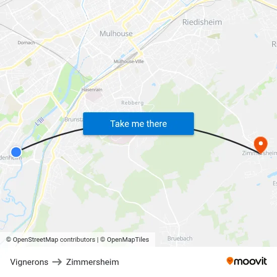 Vignerons to Zimmersheim map