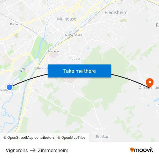 Vignerons to Zimmersheim map
