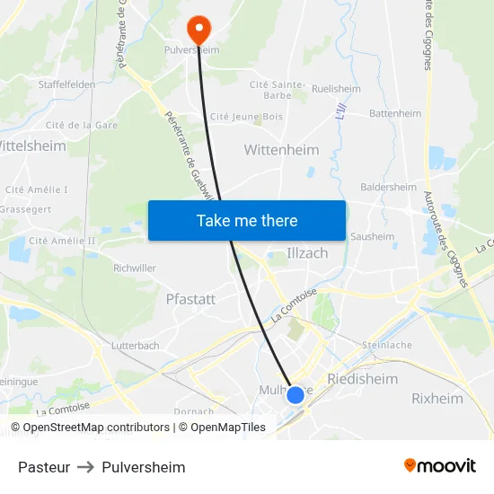 Pasteur to Pulversheim map