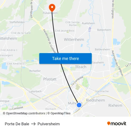 Porte De Bale to Pulversheim map